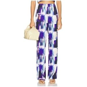 Misa Los Angeles Rita Pant Satin Amethyst Geo Purple Wide Leg Geometric Pants M